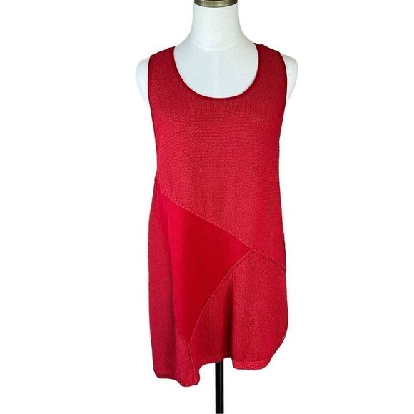 Donna Karan NY Black Label Large Sleeveless Sweater Red Asymmetrical Hem  NWT - Picture 1 of 16